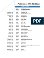 Philippines 2021 Holidays Calendar