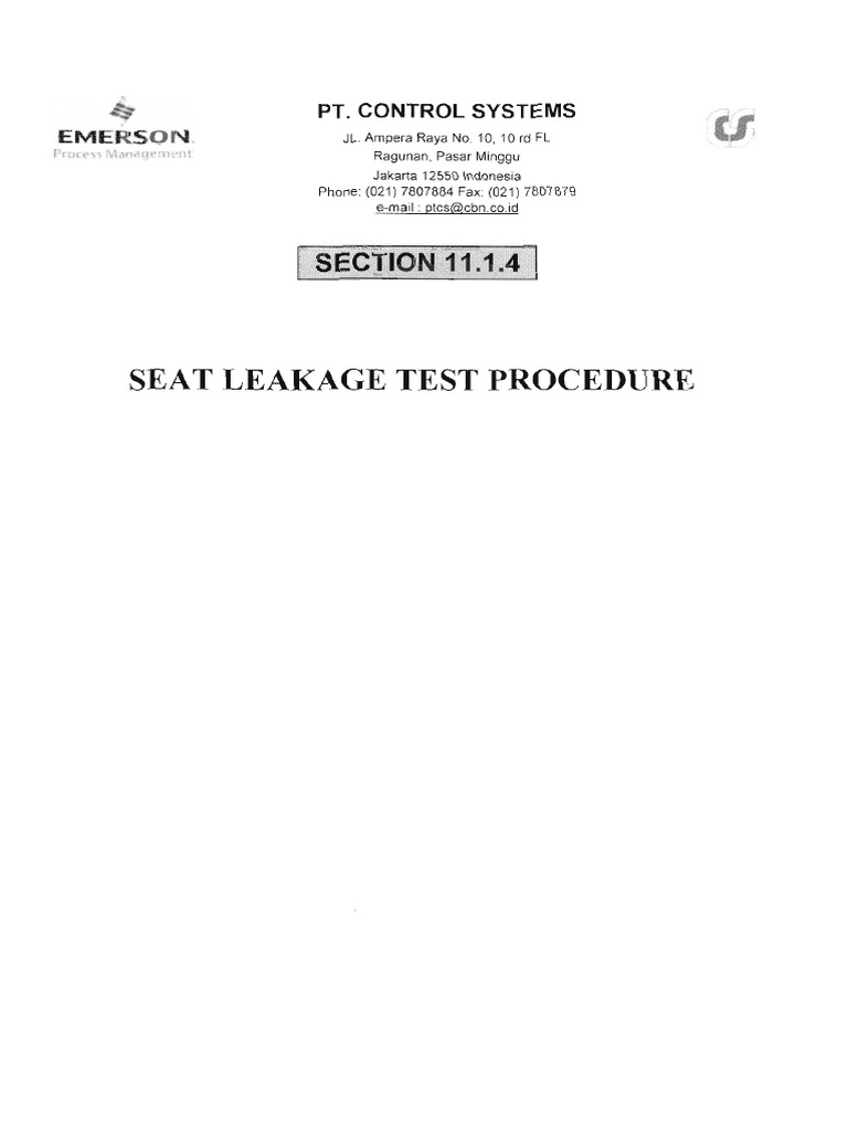 Control Valve Seat Leakage Test Procedure PDF