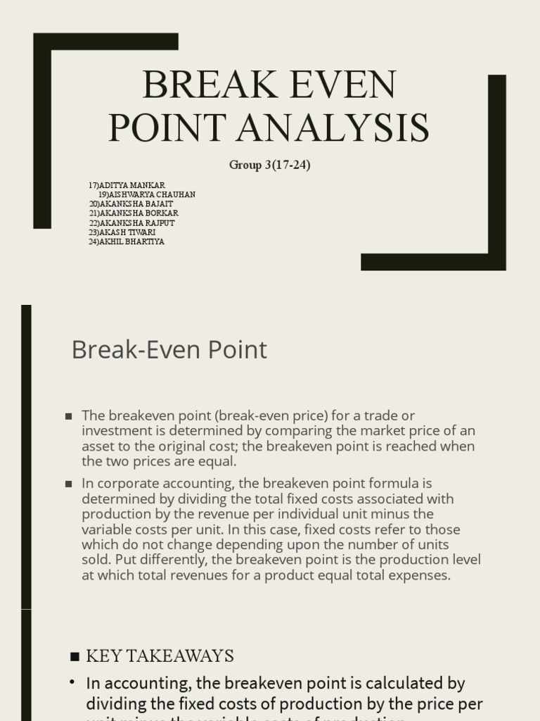 Break EVEN Point Analysis1 PDF Economies Microeconomics