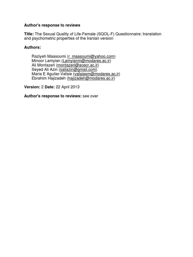 Author's Response To Reviews Title: The Sexual Quality of Life-Female ...