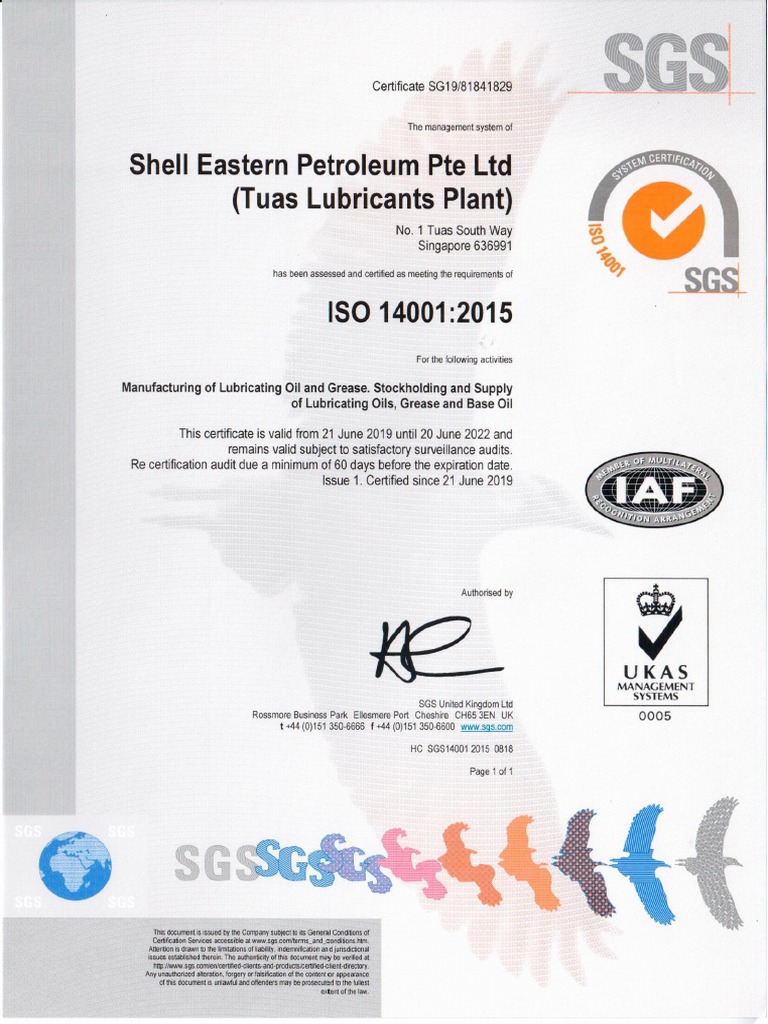 Shell Eastern Certificate - ISO14001 | PDF
