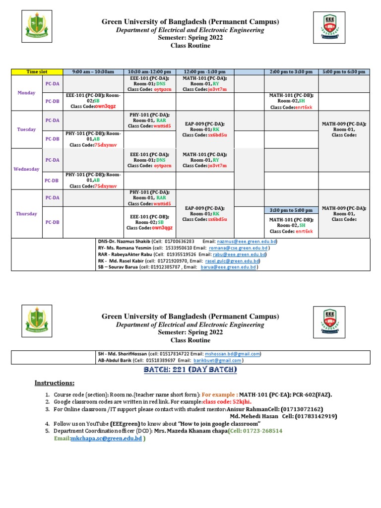 Class Routine PC EEE DAY 221 | PDF | Engineering
