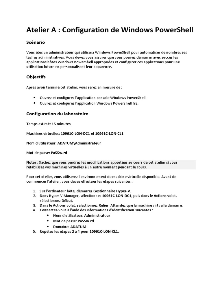 Module 1 - Atelier A - Configuration de Windows PowerShell | PDF ...