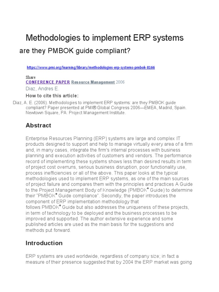 Methodologies To Implement ERP Systems | PDF | Enterprise Resource ...