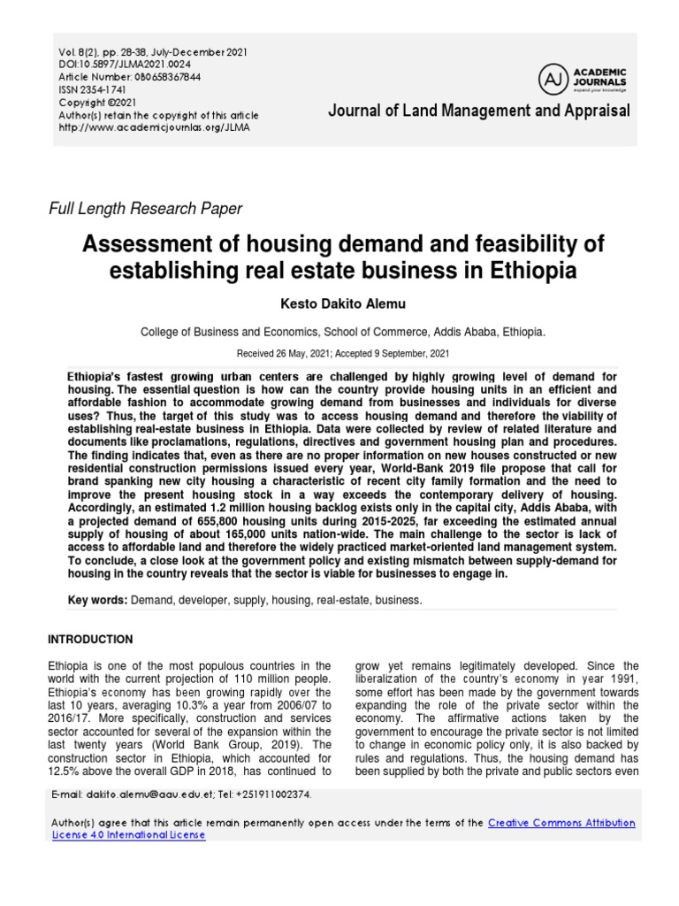 Assessment of Housing Demand and Feasibility of Establishing Real