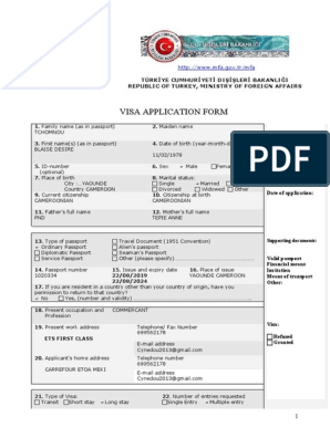 Formulaire de Visa | PDF | Travel Visa | Passport