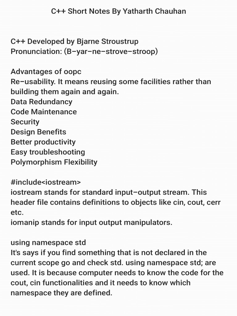 C++ Short Notes PDF