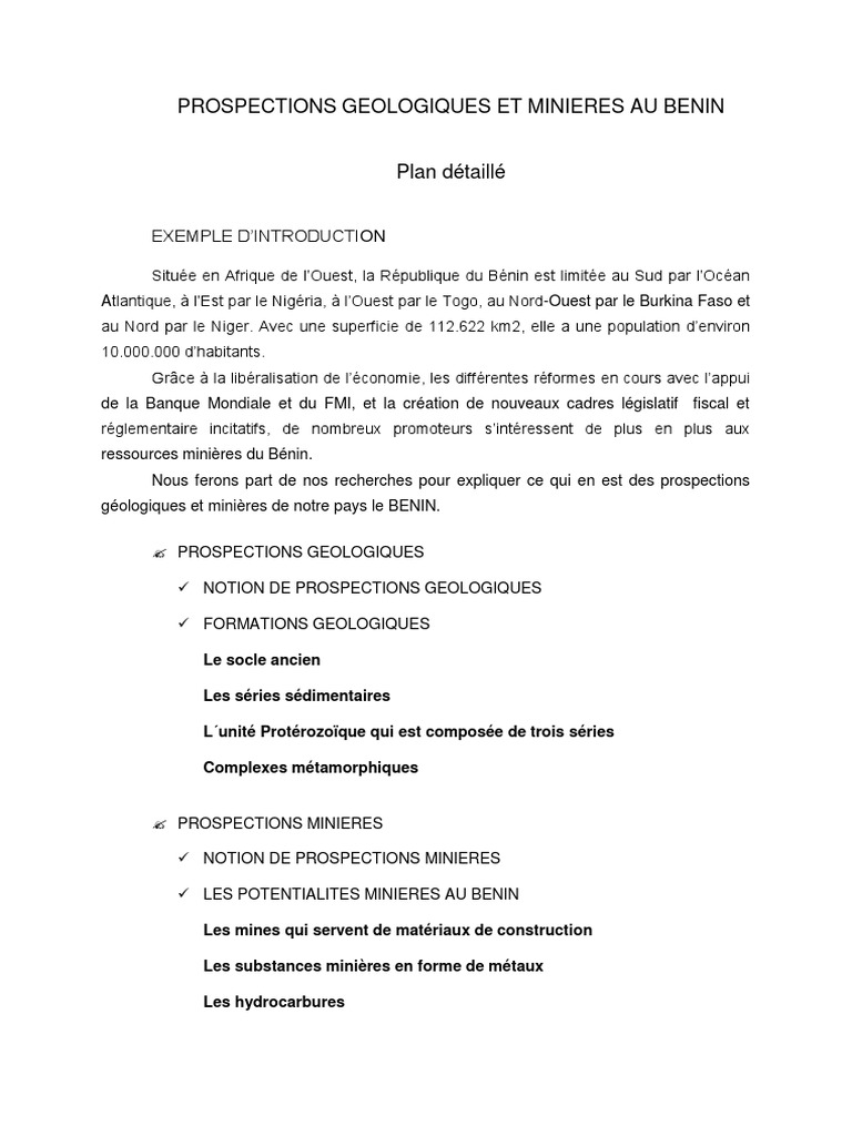 Prospection Géologique et Minière au Bénin | PDF | Sciences et ...