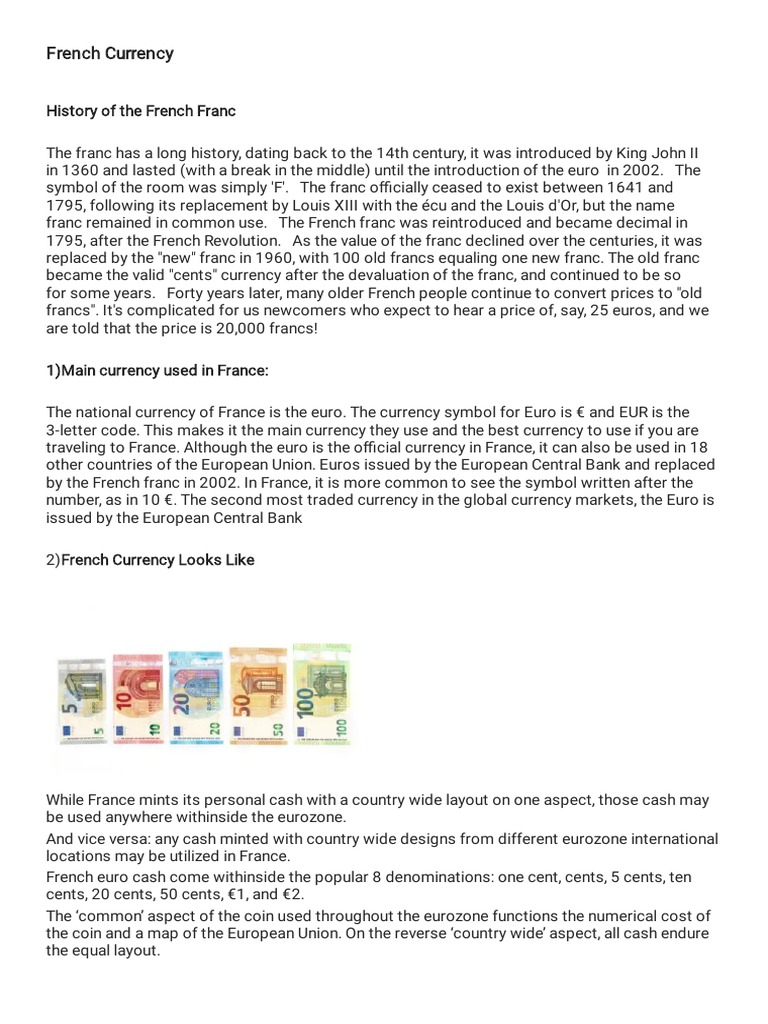 French Currency History of The French Franc PDF French Franc Euro