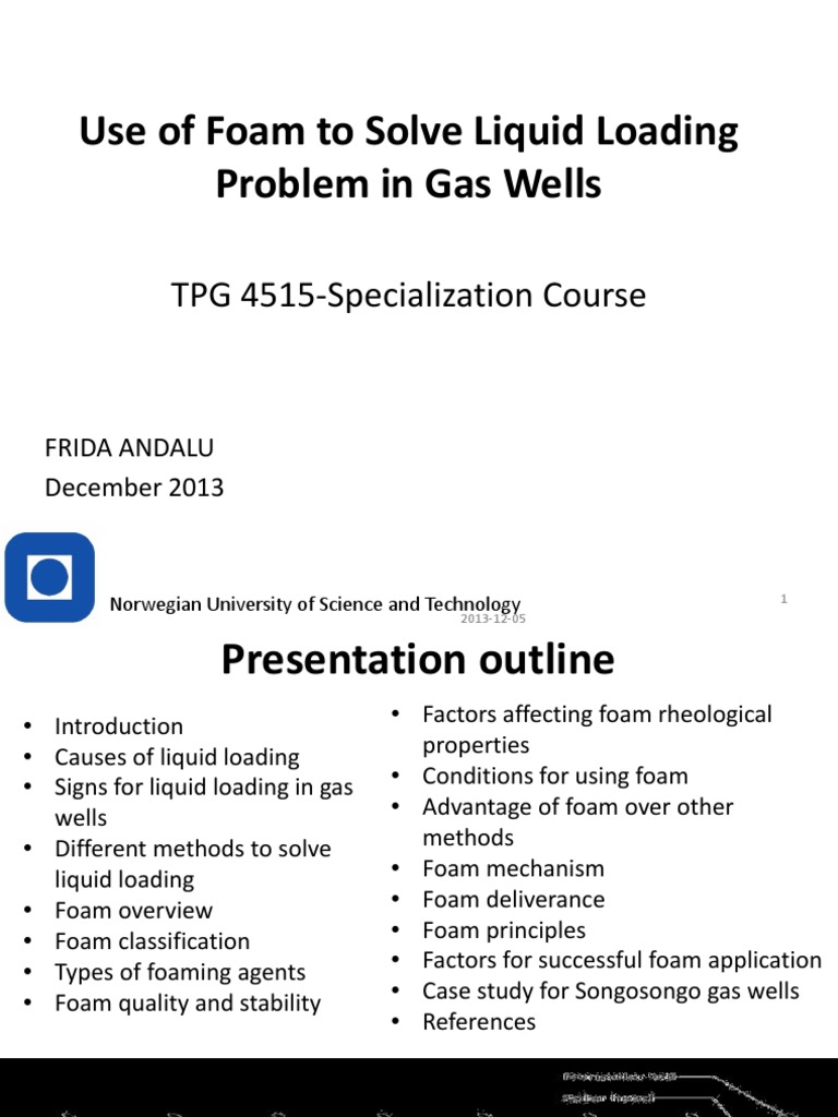 Use of Foam To Solve Liquid Loading Problem in Gas Wells: TPG 4515 ...