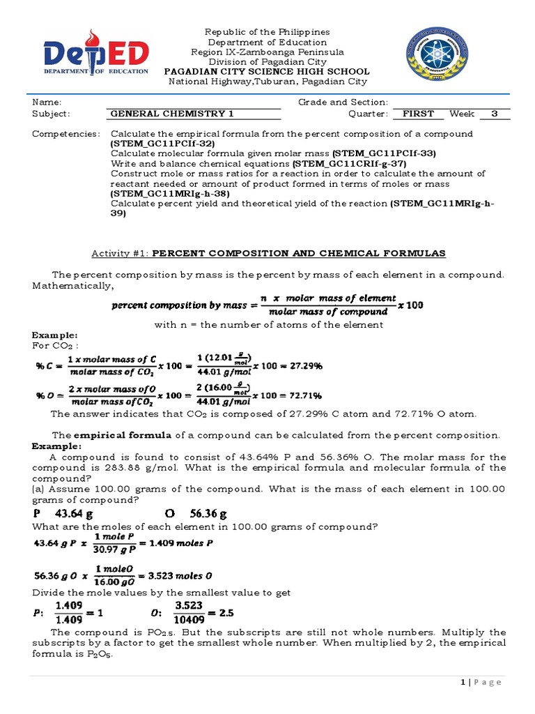 General Chemistry 1 Week 3 Activity Sheets | PDF | Mole (Unit ...