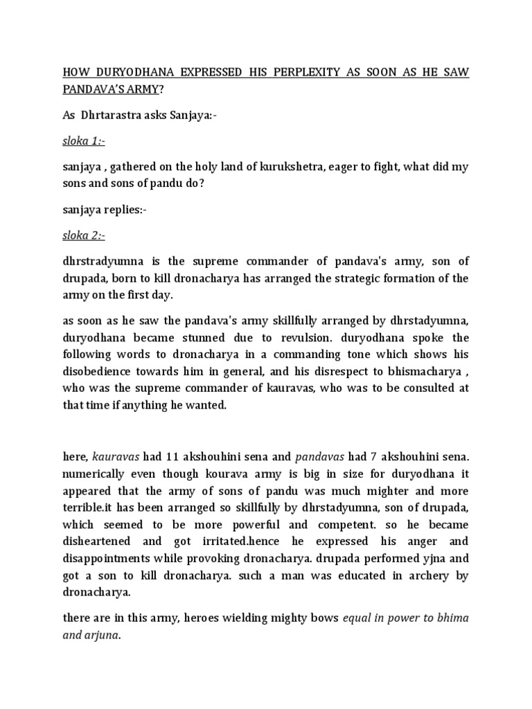Duryodhana Expressed His Perplexity | PDF | Ancient Indian Literature ...