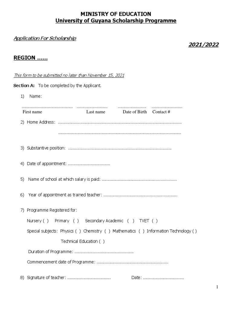 Application Form UG Scholarship - 2021 | PDF | Vocational Education ...