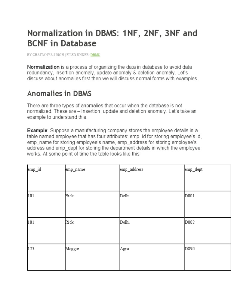 Normalization in DBMS | PDF | Information Science | Data Model