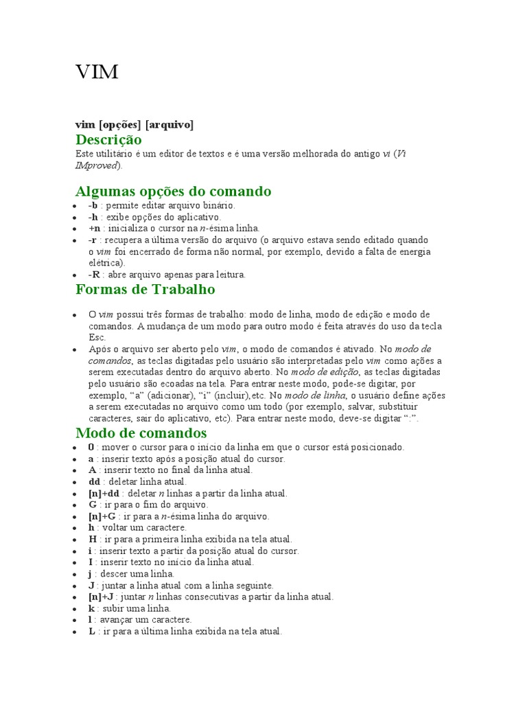 Guia Completo de Comandos do Vim | PDF | Engenharia da Computação ...