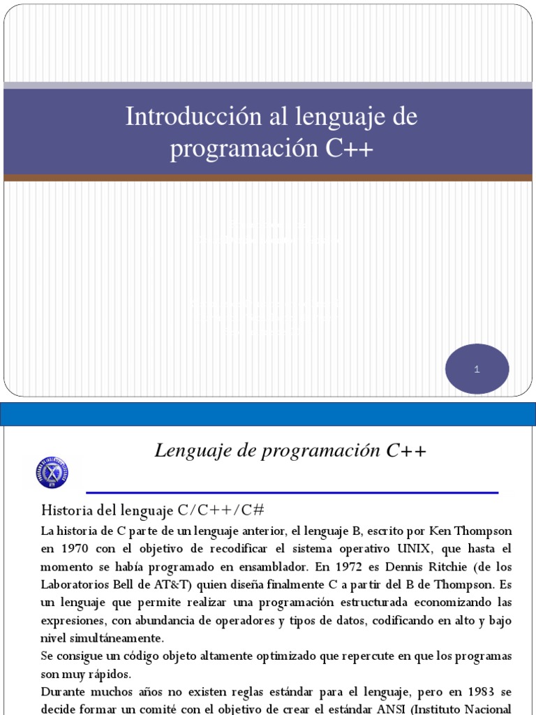Introducción a C++: Historia y Estructura | PDF | C ++ | C (lenguaje de ...