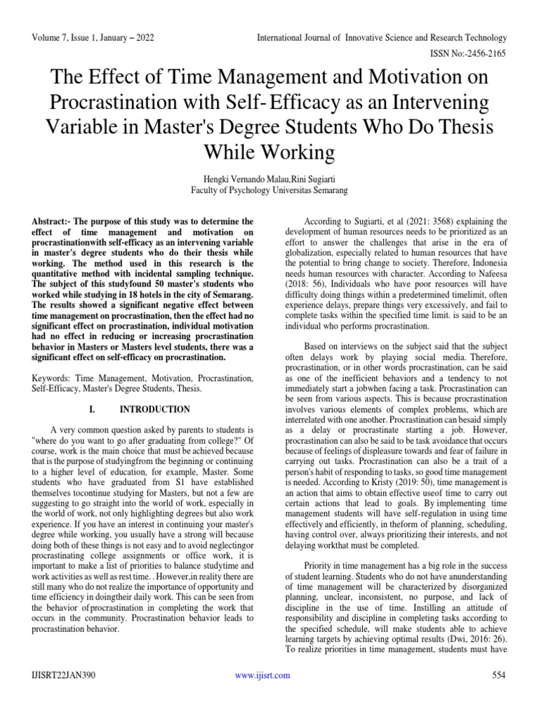 Time Management Impact on Student Procrastination | PDF | Self Efficacy ...