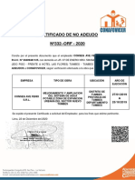 Certificado de No Adeudo N°332 - 20409481125 - Conseg Ave Fenix S.R.L. - 2020