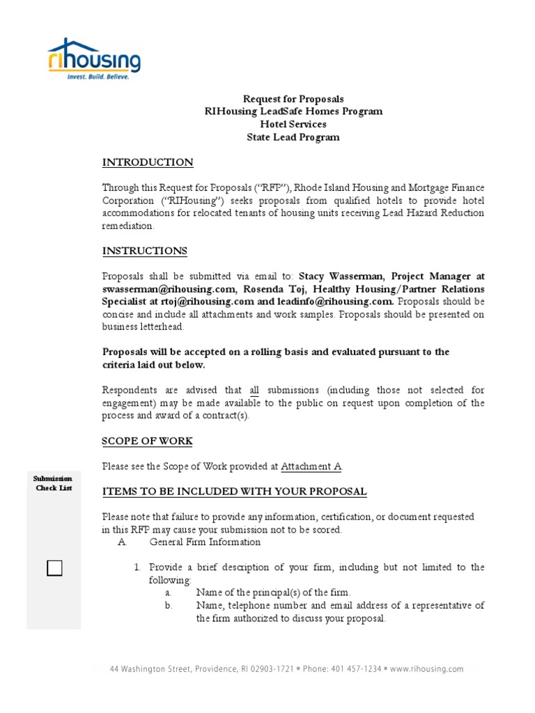 Hotel RFP for LeadSafe Homes Program | PDF | Request For Proposal ...