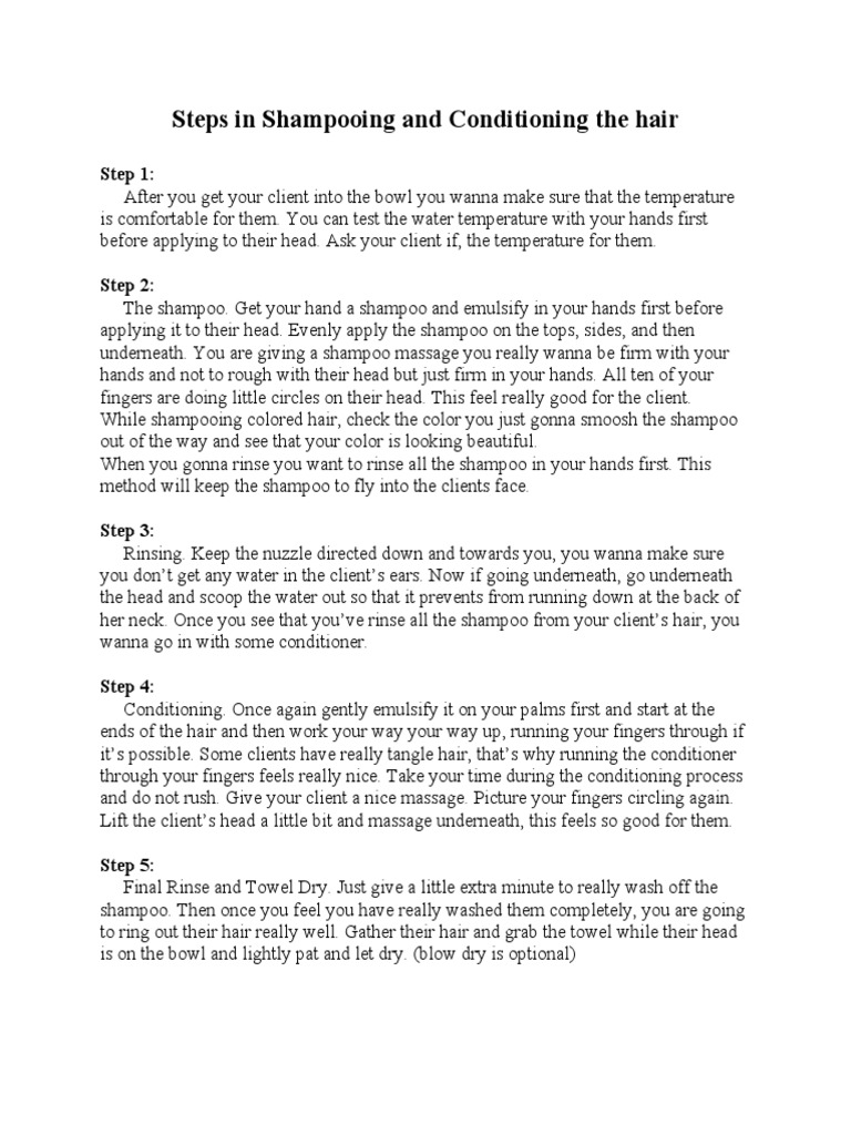 Steps in Shampooing and Conditioning The Hair PDF