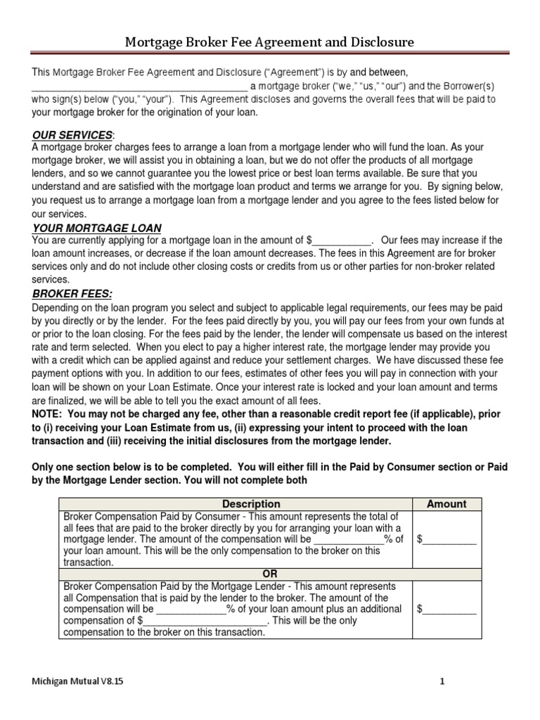 Mortgage Broker Fee Agreement PDF Loans Mortgage Broker