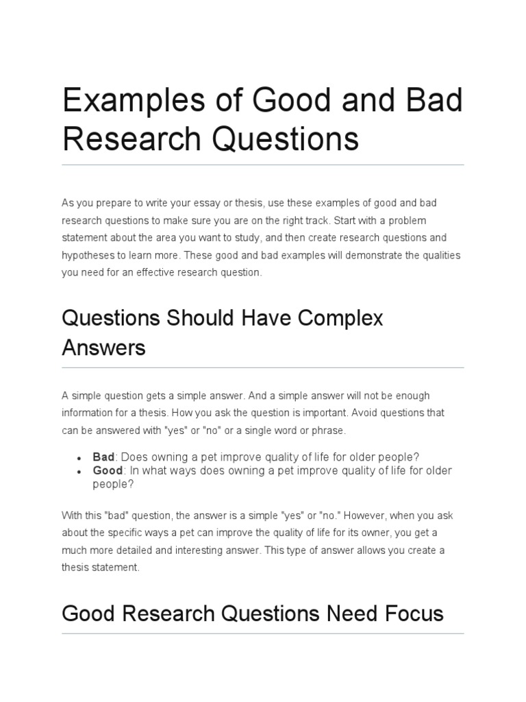 Good vs. Bad Research Questions | PDF | Attention Deficit Hyperactivity ...