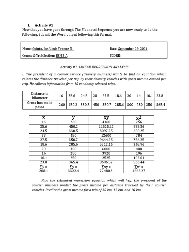 X y Xy x2: I. Activity #1 | PDF | Scientific Method | Data Analysis