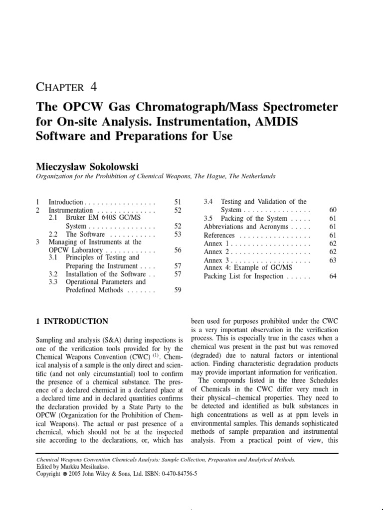 Chemical Weapons Convention Chemicals Analysis 2005 Mesilaakso