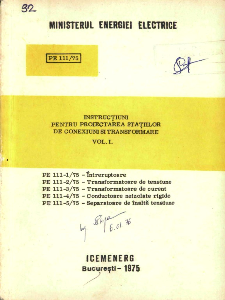 Pe 111 75 instructiuni pentru proiectarea statiilor de conexiuni si