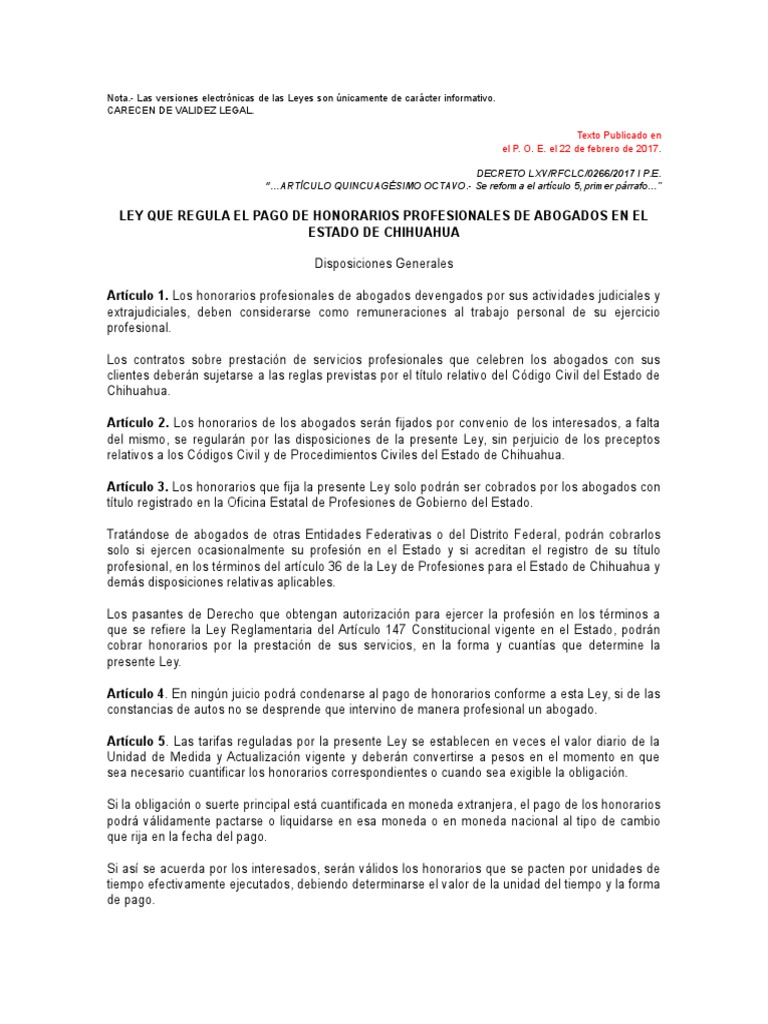 Ley Que Regula El Pago de Honorarios Profesionales de Abogados | PDF