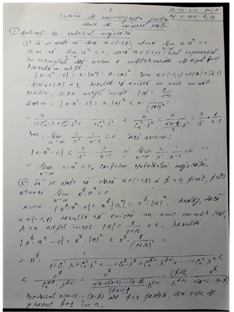 Criterii de Convergenta Pentru Siruri de Numere Reale | PDF