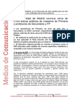 La Comunidad de Madrid Convoca Cerca de 5.500 Plazas Públicas de Maestros de Primaria y Profesores de Secundaria y FP