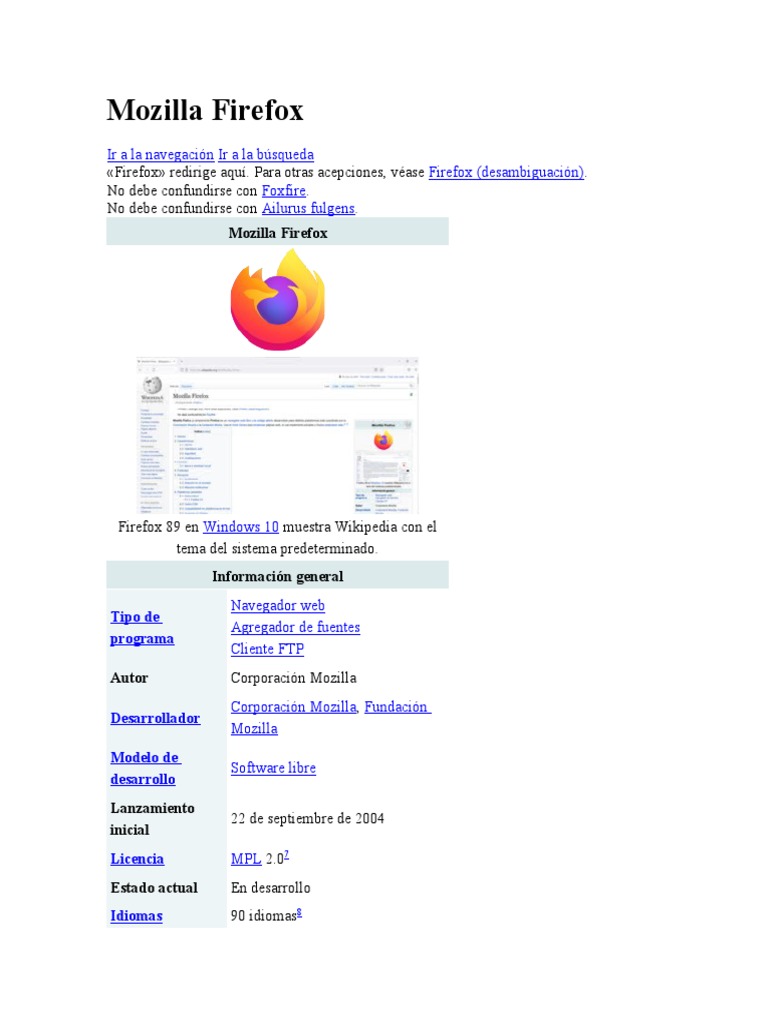 Historia y características de Firefox | PDF | Desarrollo de software ...
