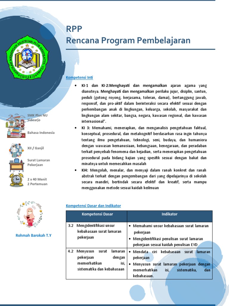 RPP Bahasa Indonesia: Surat Lamaran | PDF | Karier & Perkembangan | Seni