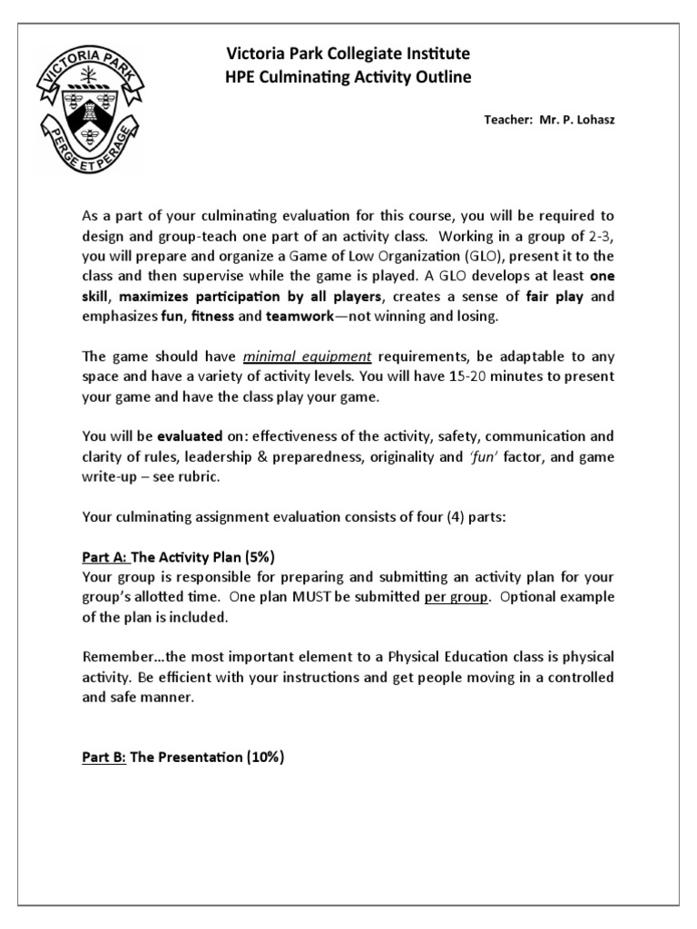 Culminating Activity Outline G9 '20F GLO | PDF | Rubric (Academic ...