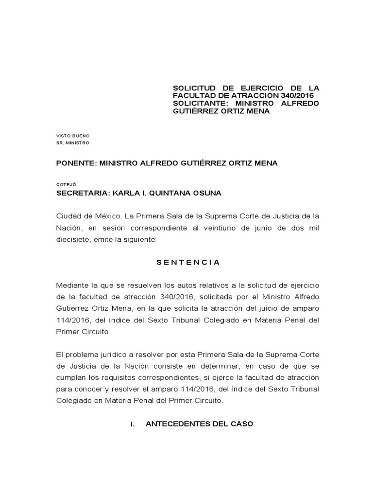 Solicitud de Ejercicio de La Facultad de Atracción 340/2016 Solicitante