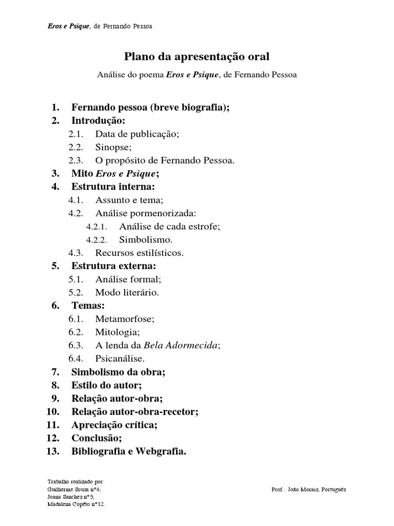 Plano Eros e Psique, de Fernando Pessoa | PDF