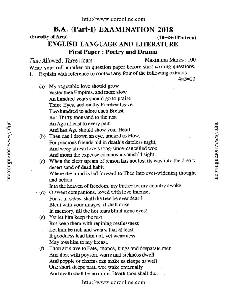 Ba Part 1 English Language and Literature Poetry and Drama 2018 | PDF