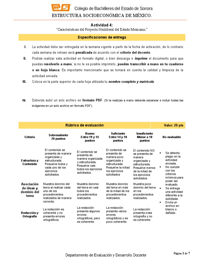 P3ESEMActividad 14Características Del Proyecto Neoliberal Del Estado Mexicano. PDF México