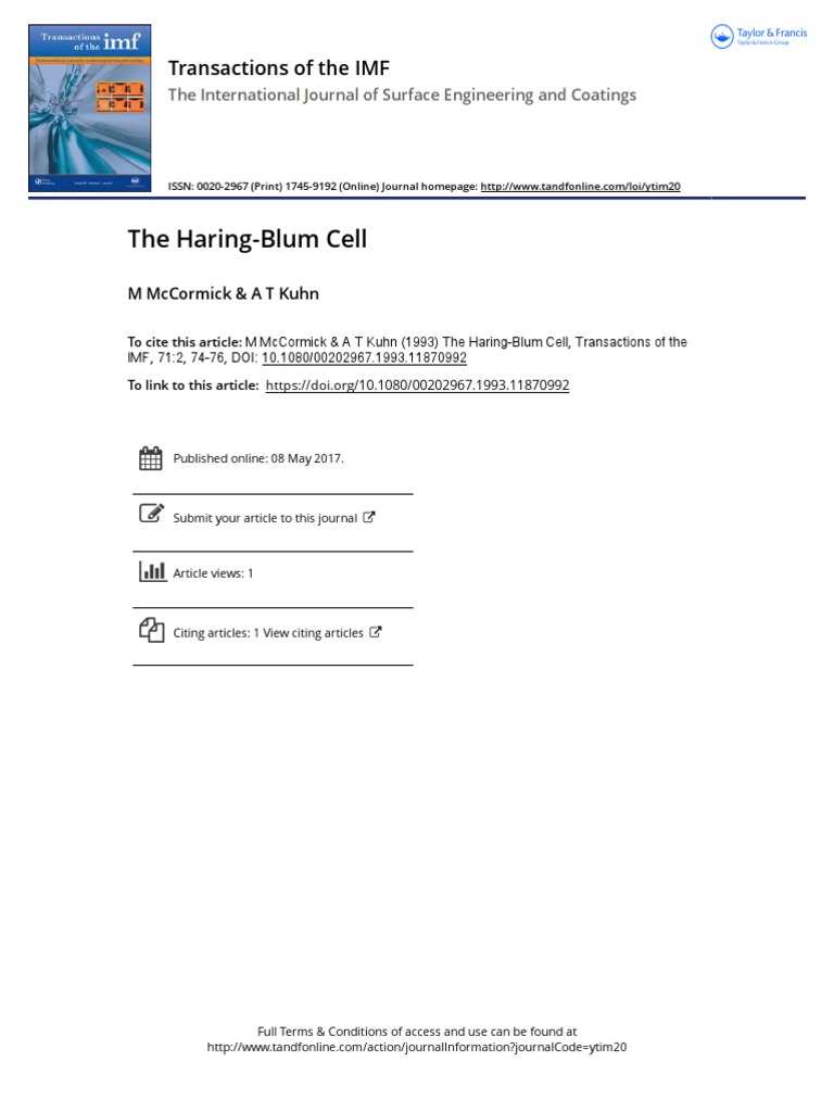 The Haring-Blum Cell: Transactions of The IMF | PDF | Cathode | Anode