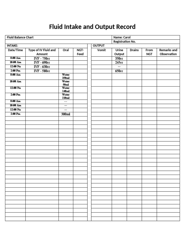 Fluid Intake and Output Record | PDF