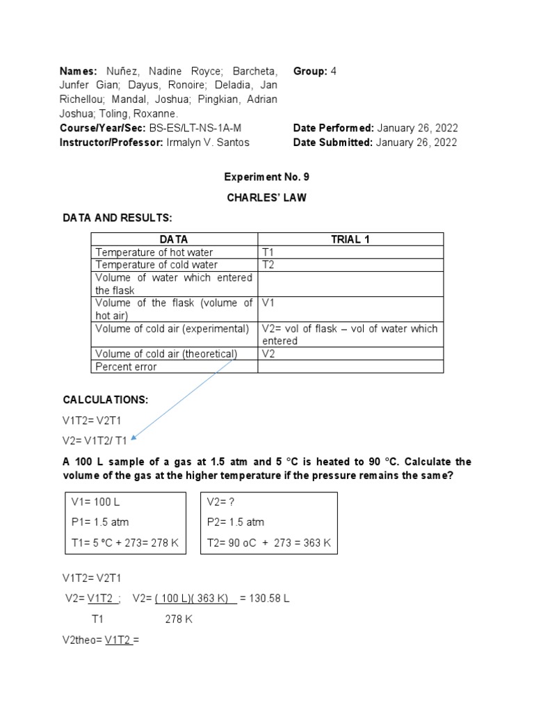 Charles' Law Experiment Data and Analysis | PDF | Science & Mathematics