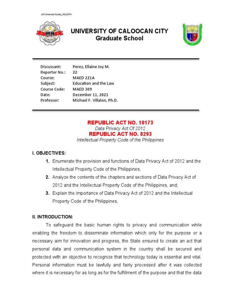 Data Privacy Act of 2012 and Intellectual Property Code of The