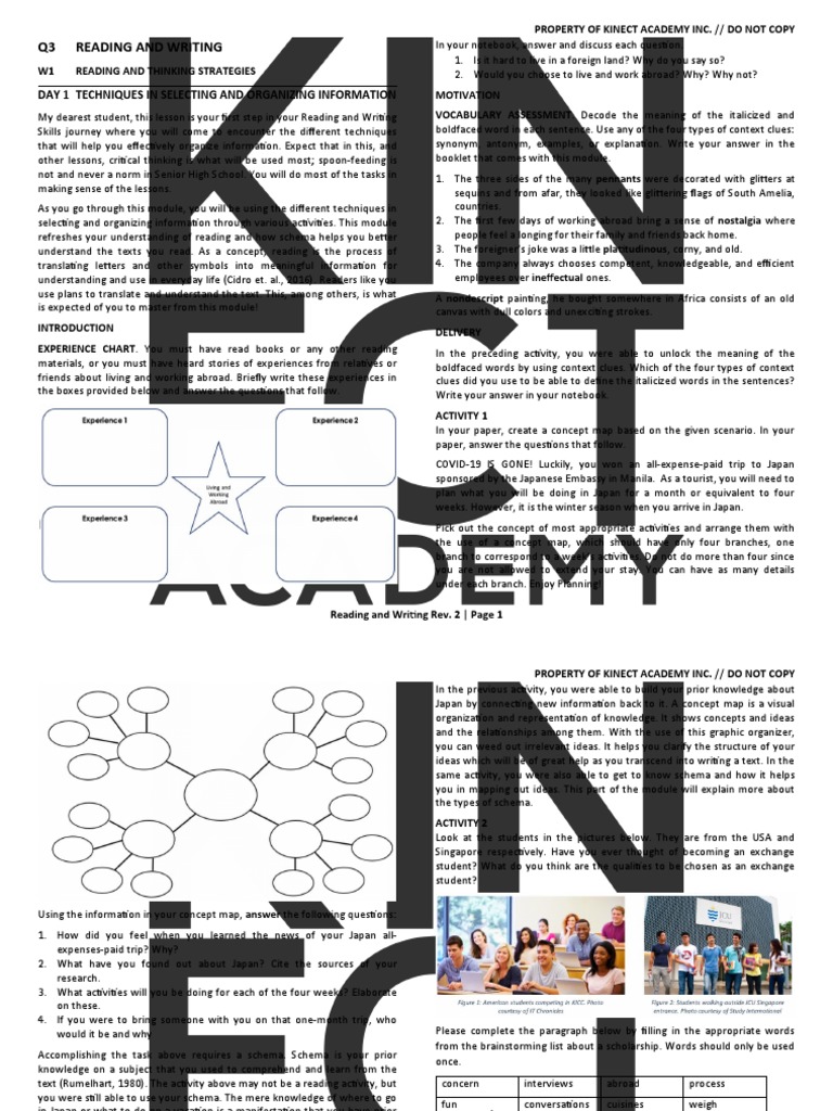Q3 Reading and Writing Day 1 Techniques in Selecting and Organizing Information PDF