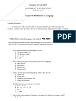 Chapter 2: Mathematics As Language: UNIT 2: Mathematical Language and Symbols PRE-TEST