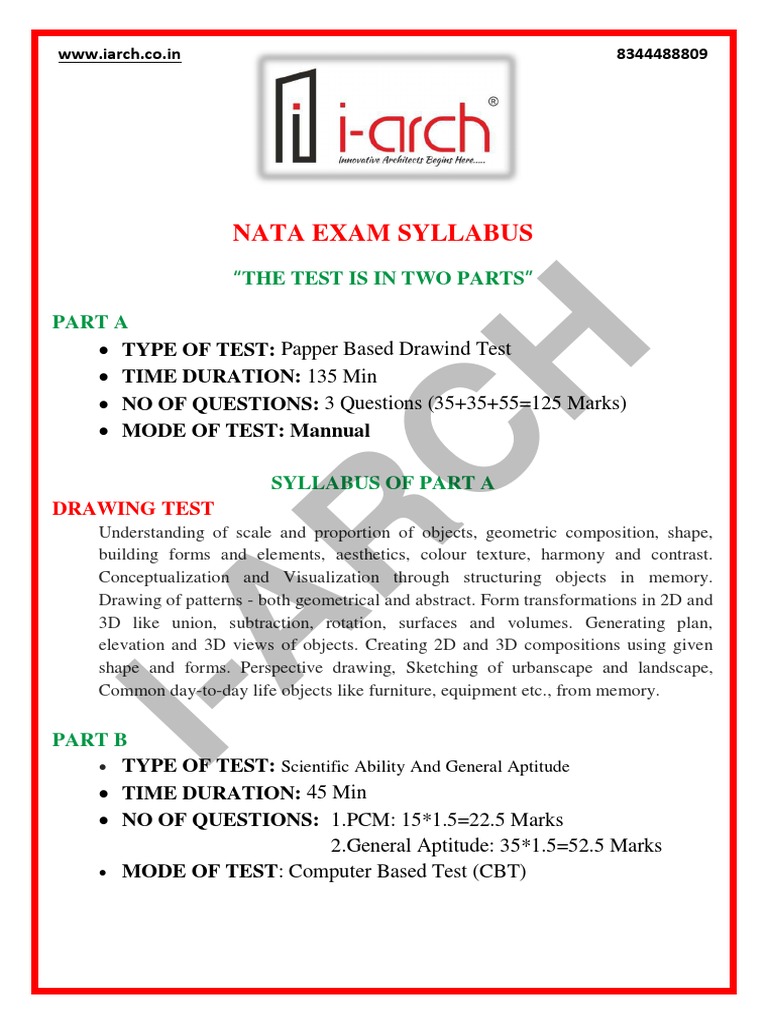 NATA Exam Syllabus PDF Differential Calculus Equations