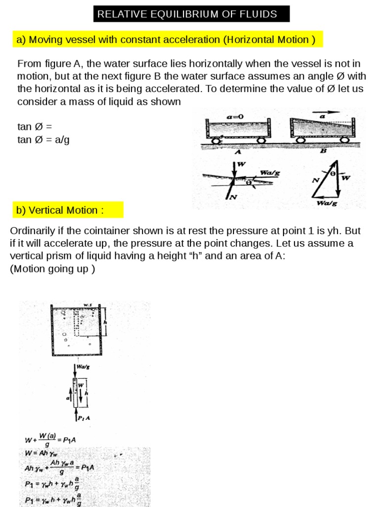 Relative Equilibrium in Accelerated Tanks | PDF | Force | Pressure