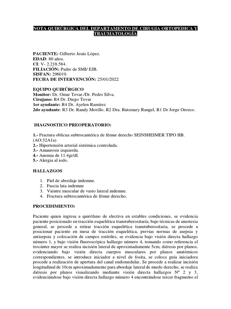 NOTA QUIR RGICA Gilberto Lopez PDF Cirug a Especialidades Medicas