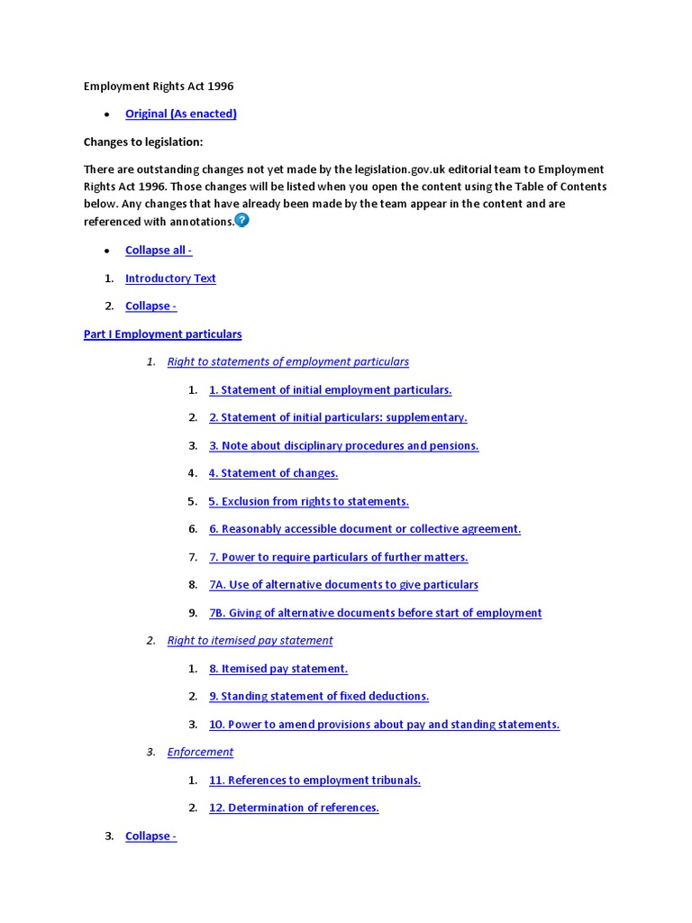 Employment Rights Act 1996 | Download Free PDF | Employment | Layoff