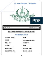 Allama Iqbal Open University Islamabad: Department of Secondary Education